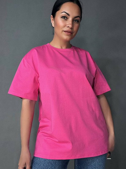 Футболка женская A-N 2305 однотонная оверсайз базовая one size малиновая, малиновий, one size Киев - изображение 10