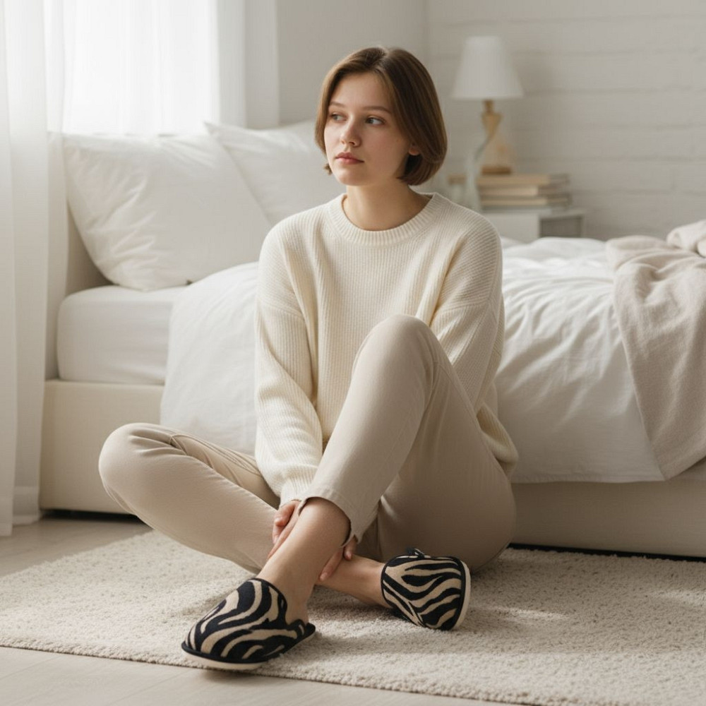 Тапочки женские домашние PaGo Зебра закрытый носок бежевые Одесса - изображение 13