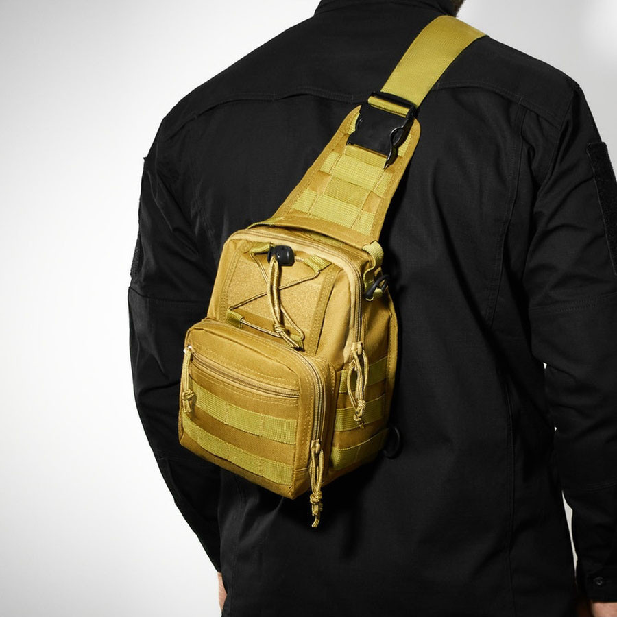 Тактична чоловіча сумка рюкзак слінг через плече чорна армійська міцна міська коричневий кольор Київ - фото 7