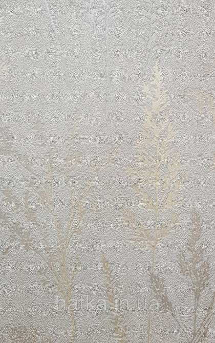 Шпалери вінілові на флізеліні Grandeco Universe 5 гілки листя квіти польові сріблясті на сірому Київ - фото 1