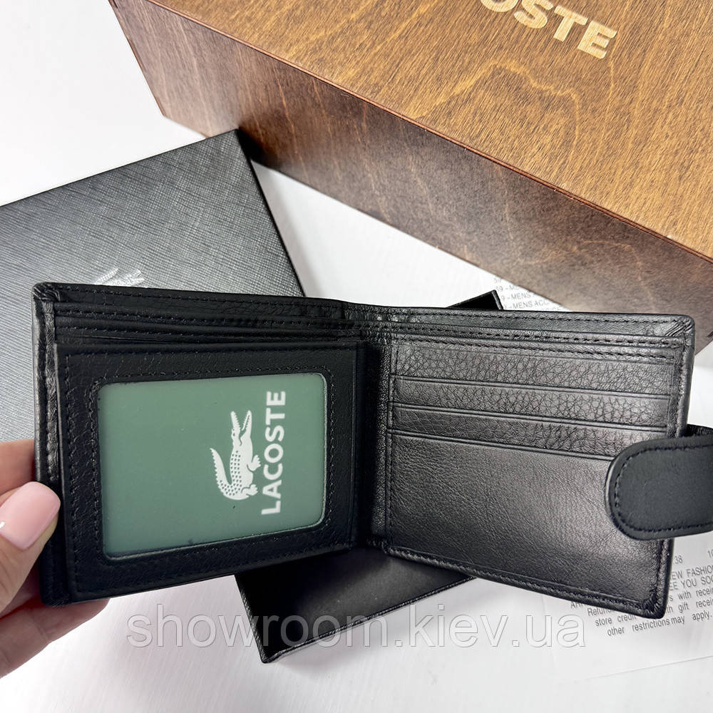 Чоловічий подарунковий набір портмоне та ремінь у дерев'яній коробці Lacoste (983) Київ - фото 4
