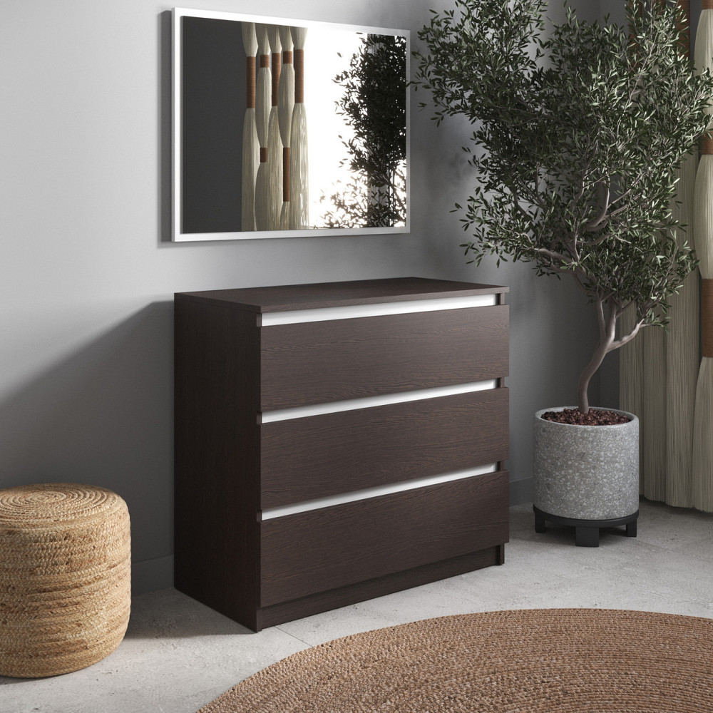 Комод VAYS R-3 Венге Темный-Белые планки, на 3 ящика без ручек, ЛДСП 80×40×75 см – для дома, офиса, гостиной, спальни Львов - изображение 1