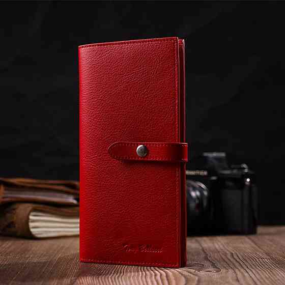 Вертикальне тонке портмоне для жінок із натуральної шкіри Червоний (Tony Bellucci) Київ