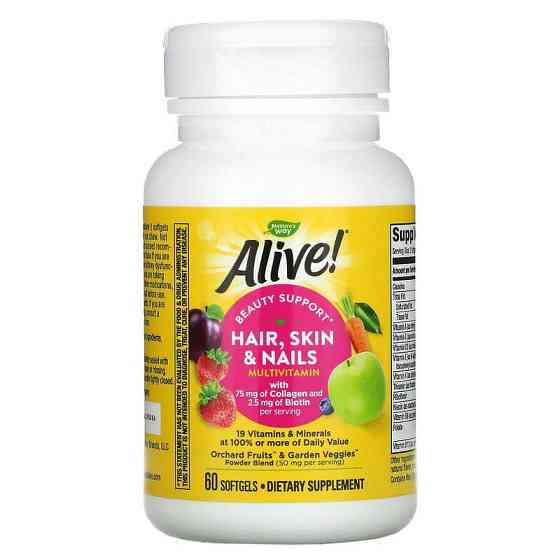 Вітаміни для волосся шкіри і нігтів  Nature's Way Alive! Hair, Skin & Nails Multi-Vitamin 60 капсул Київ