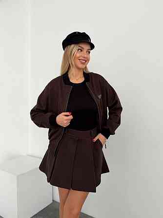 Женский стильный костюм двойка: бомбер на подкладке + юбка - шорты кашемир Шоколад, 42 Одесса