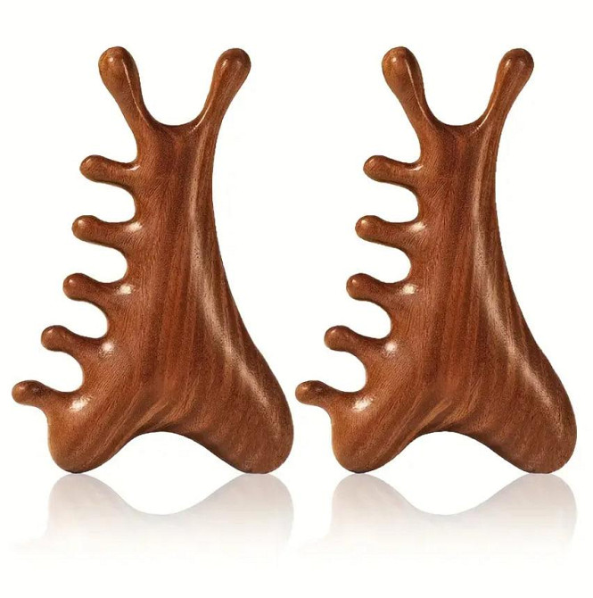 Дерев’яний масажер 4-в-1 із сандалового дерева | Гуаша‑гребінець для голови, шиї, обличчя, тіла, ант Київ - фото 2