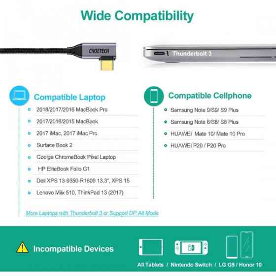 Кабель USB 3.1 Type-C M - HDMI M, 1.8m 4K@60Hz оплетення, L type Choetech (XCH-1803) Київ