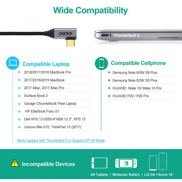Кабель USB 3.1 Type-C M - HDMI M, 1.8m 4K@60Hz оплетення, L type Choetech (XCH-1803) Київ - фото 3