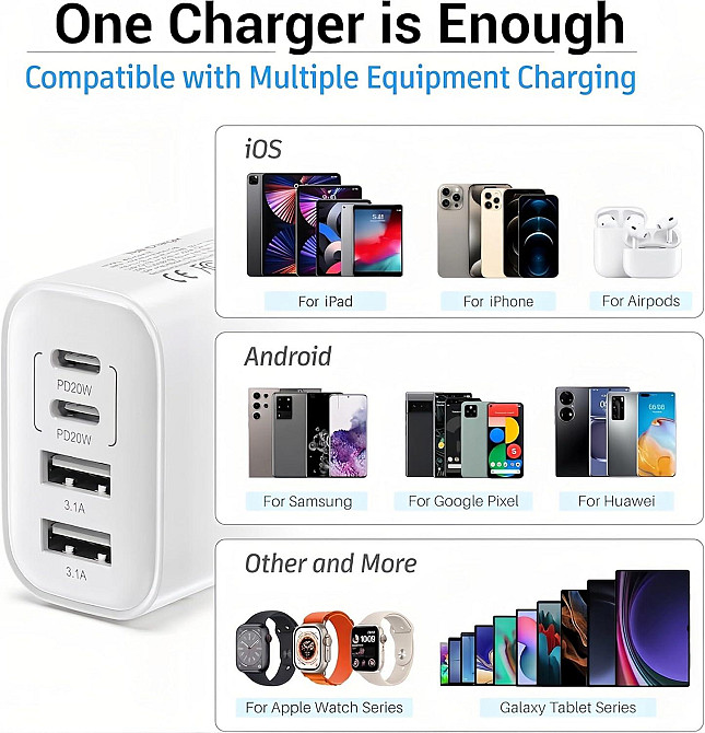 Адаптер живлення 2 в 1 Type C2 + USB2 40W Луцьк - фото 7