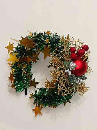 Новогодний обруч для волос с мишуры с игрушкой one size разноцветный ручная работа красный Киев