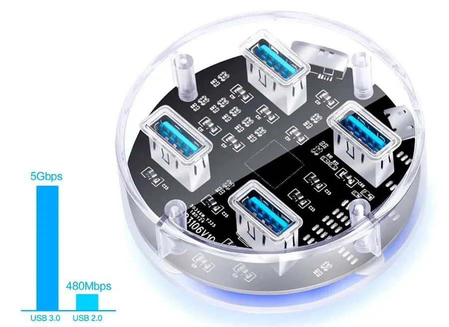 Прозрачный USB хаб на 4 порта, скорость до 5 Гбит/с Киев - изображение 4