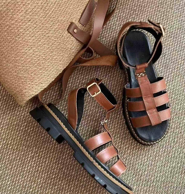 Jasmine Босоніжки шкіряні жіночі коричневі на низькому ходу літні / Босоніжки натуральна шкіра Коломия - фото 1