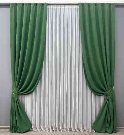 Комплект готових штор VR-Textil Мікровелюр Petek YL № 1709ш Зелений 150х295 см 2 шт (33-0601) Київ
