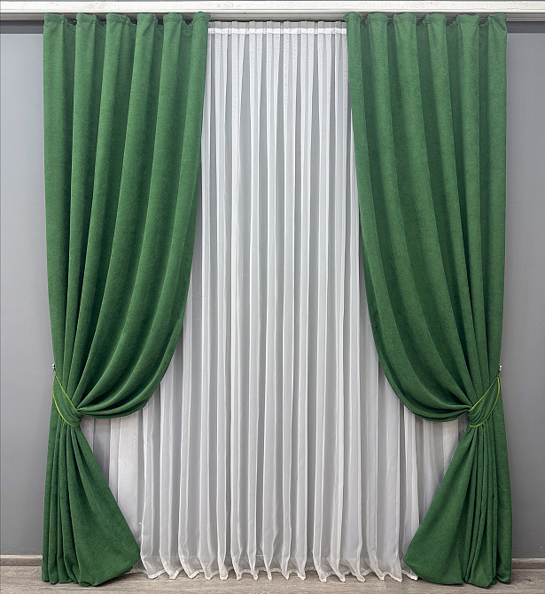Комплект готових штор VR-Textil Мікровелюр Petek YL № 1709ш Зелений 150х295 см 2 шт (33-0601) Київ - фото 2