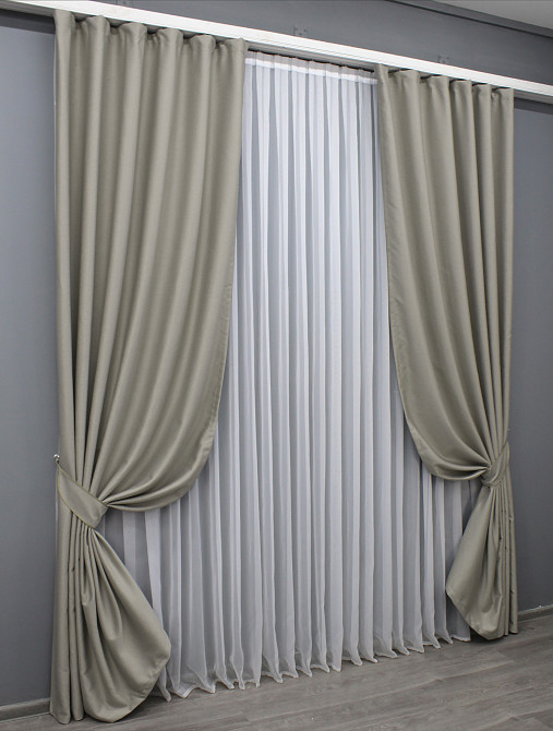 Комплект готових штор VR-Textil Шеніл однотонний № 1590ш Тауп 100х270 см 2 шт (31-951) Київ - фото 3