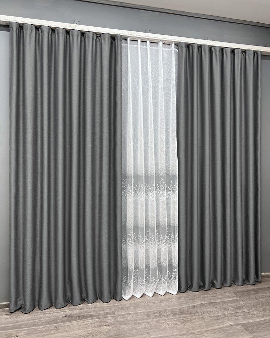 Комплект штор VR-Textil Шеніл 150х270 2шт і Тюль 600х270 1592ш-1680т Сірий з білим 71-195/5 Київ - фото 11