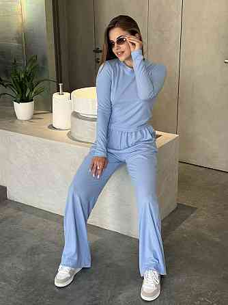 Женский костюм в рубчик с широкими штанами Голубой XS/S Харьков