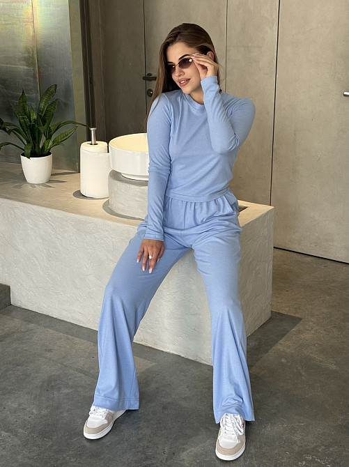 Жіночий костюм у рубчик із широкими штанами Блакитний XS/S Харків - фото 4