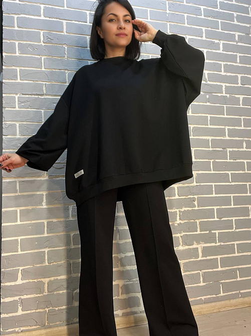 Костюм жіночий MY CITY 3044-8286 світшот широкий оверсайз та брюки палаццо зі стрілкою, чорний, SM Одеса - фото 7