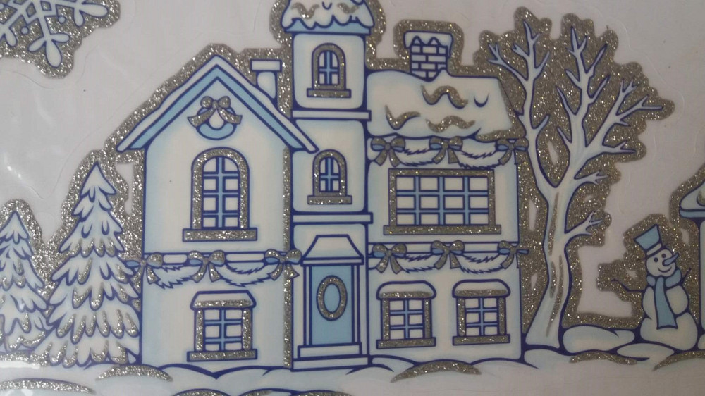 Новогодняя наклейка с блестками Melinera 21 на 55 см голубой Киев - изображение 3