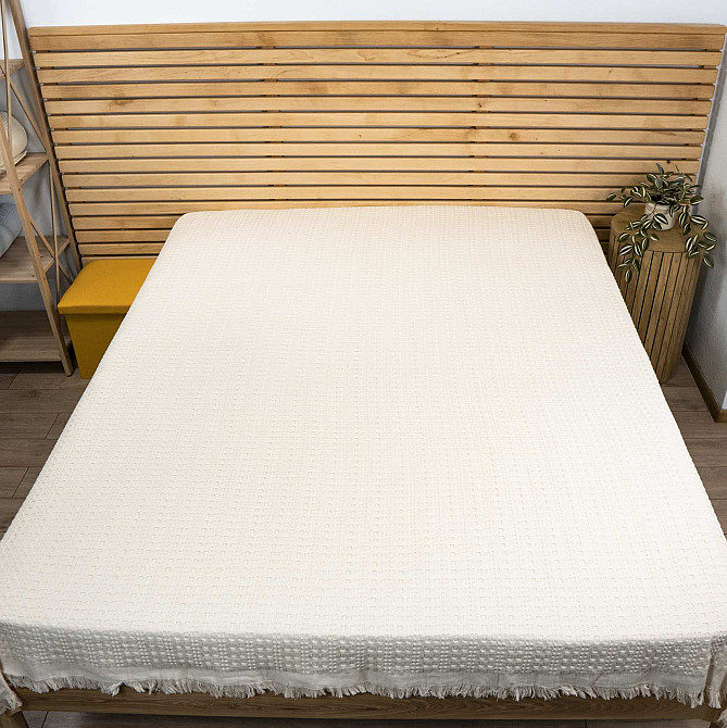 Простирадло-покривало вафельне жакардове преміум якості YouStar 200х240см 320г/м2 (Бежевий) Суми - фото 5