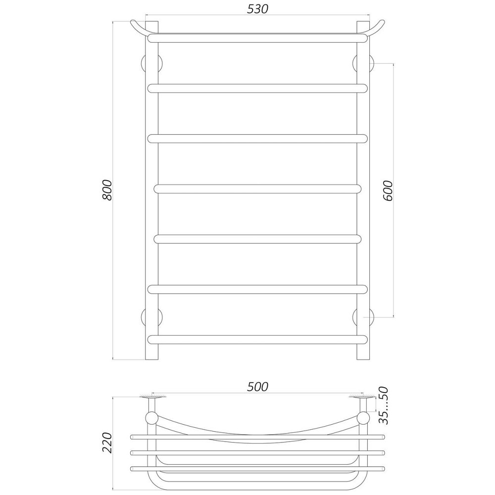 Сушарка для рушників UNIO Zp W 800-500-7 Зета з полицею вода Київ - фото 5