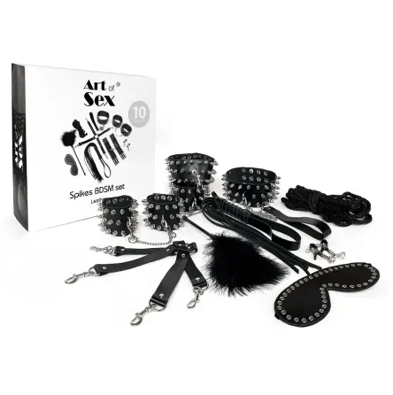 Набір Art of Sex - Spikes BDSM Set Leather, 10 предметів, натуральна шкіра, Чорний Львів