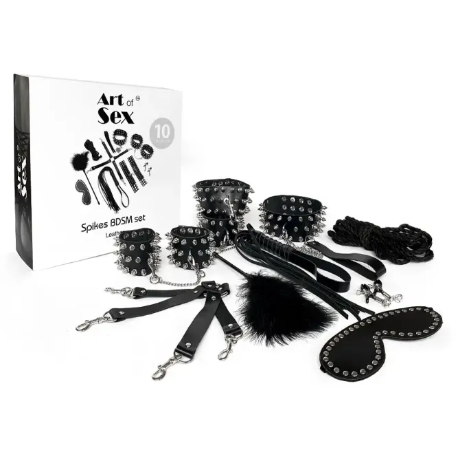 Набір Art of Sex - Spikes BDSM Set Leather, 10 предметів, натуральна шкіра, Чорний Львів - фото 4