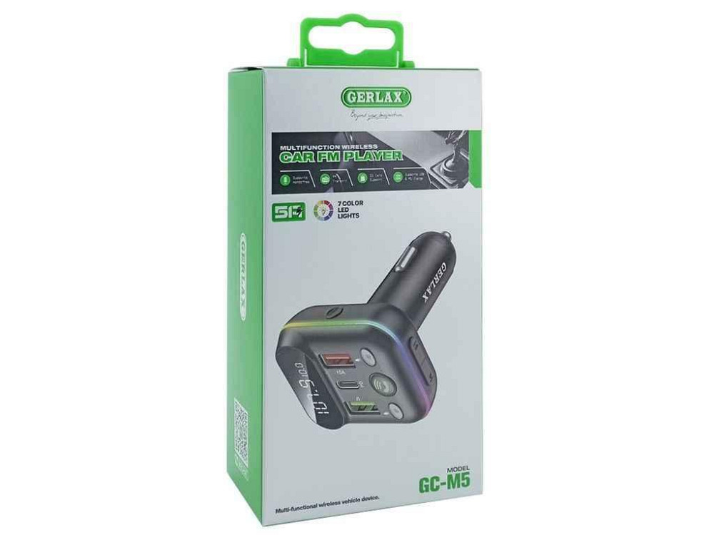 FM Модулятор GC-M5 12-24V/5A/2USB/PD/MicroSD/BT 5.0/RGB черный ТМ Gerlax Solmir Киев - изображение 1