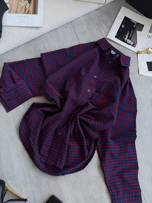 Жіноча стильна сорочка оверсайз у клітинку котон стрейч Червоний Одеса - фото 1