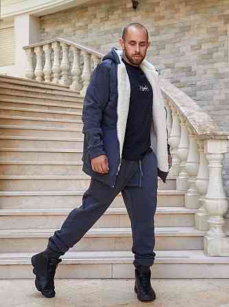 Мужской теплый костюм двойка трехнитка на флисе с мехом овчины Антрацит, 52 Одесса