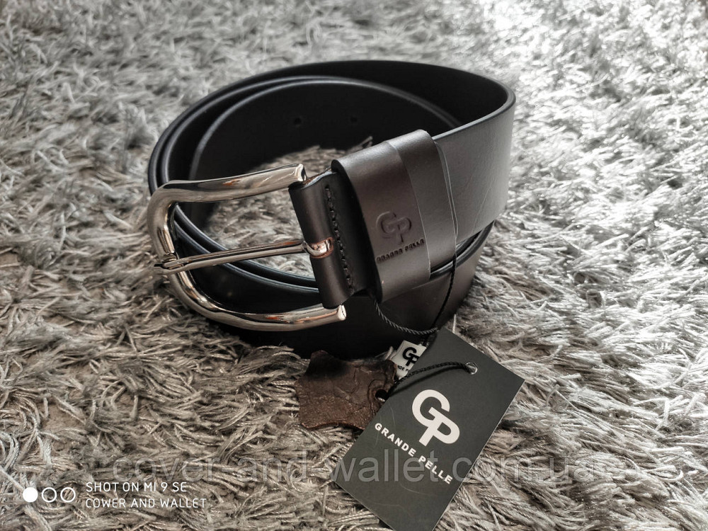 Елітний чоловічий шкіряний ремінь коричневого кольору Grande Pelle Київ - фото 2