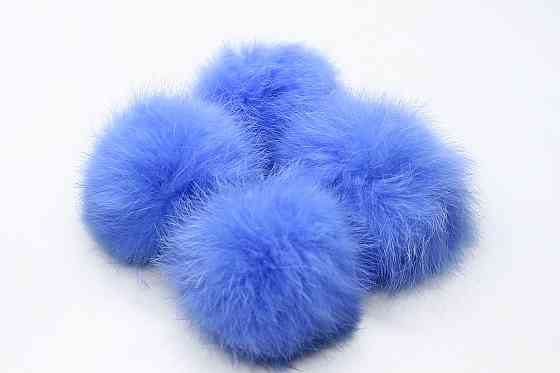 Помпони з натурального хутра кролика на нитці 6-7 см Волошковий Харків