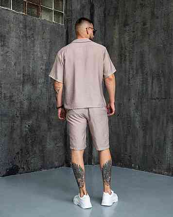 Літній костюм із льону для чоловіка сорочка та шорти комплект із кишенями повсякденний легкий моко Aero M Одеса