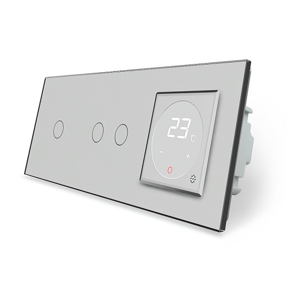 Комбінований терморегулятор (термостат) програмований для електричної теплої підлоги та 3-сенсорний вимикач (1-2) LIVOLO, сірий скляний, в одній рамці Коломия