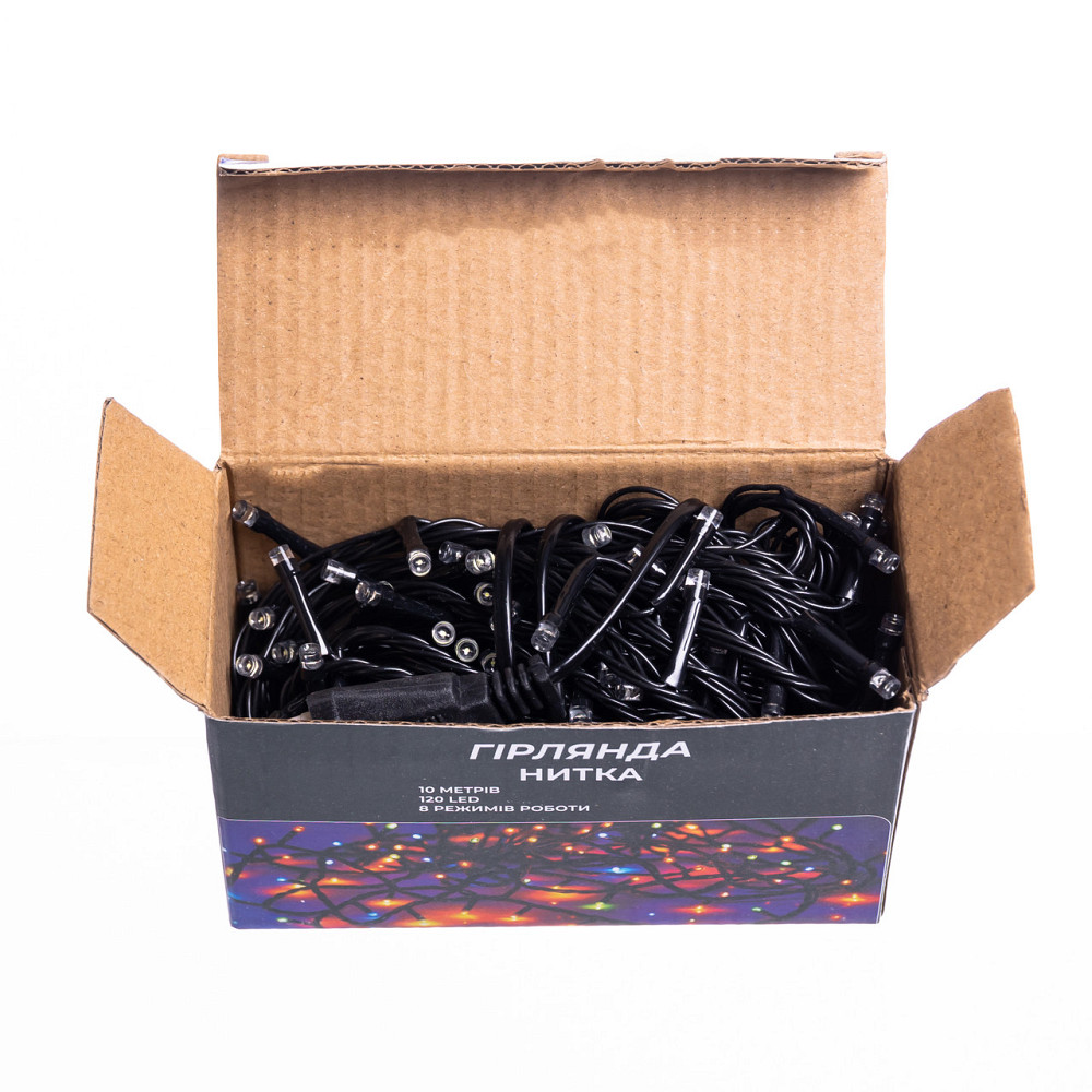 Новорічна гірлянда кімнатна нитка 10 м 120 LED чорний провід Білий W120LED10MBW Коломия - фото 5
