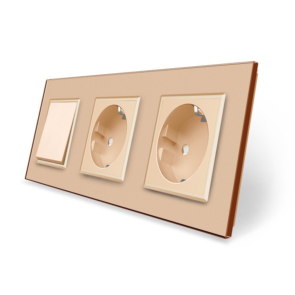 LIVOLO Двоклавішний вимикач з подвійною розеткою Livolo золотий скло (VL-C7C2EUK2-13) Коломыя - изображение 4