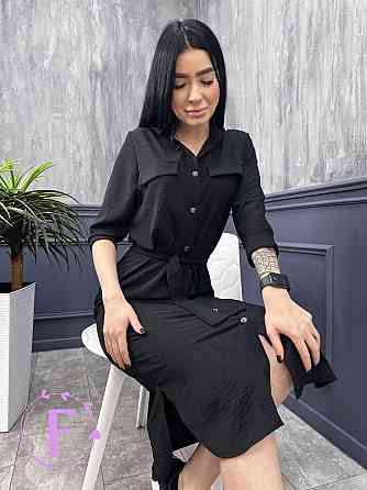 Длинное платье-рубашка с поясом Marcella 42-44, Черный Киев