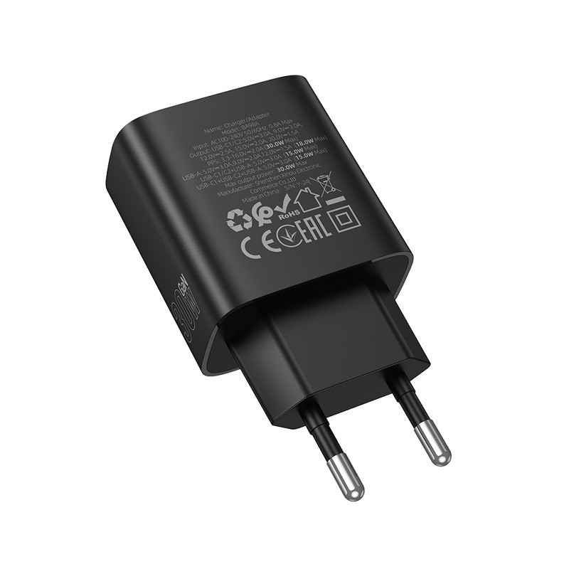 Мережевий зарядний пристрій BOROFONE BA98A Ilustre PD30W (2C1A) charger with digital display (EU) Black Одеса - фото 7