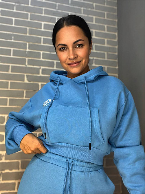 Костюм женский Quzen 493-497 укороченное худи с капюшоном MOOD брюки резинка утепленный синий, синий, L Киев - изображение 2