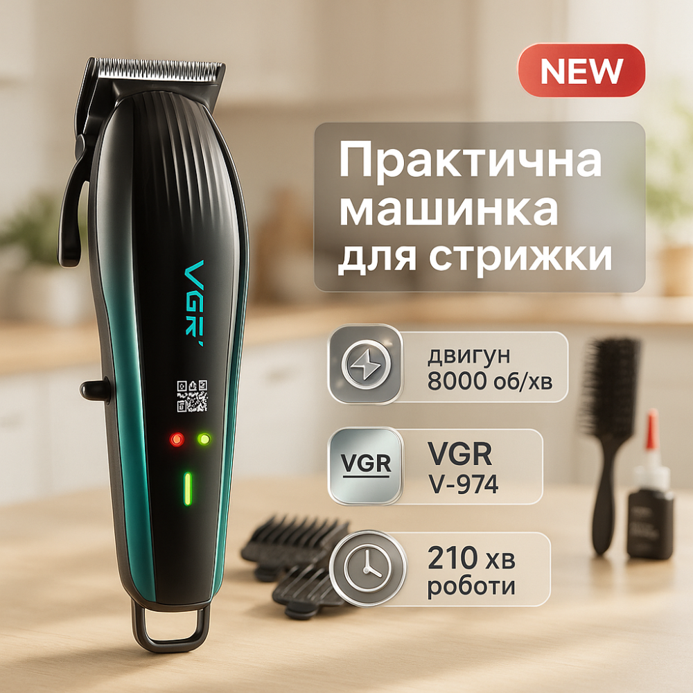 Электрическая машинка для стрижки бытовая VGR V-974, Электромашинка для волос Триммер висков AS-54 Львов - изображение 15