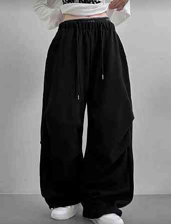 Жіночі стильні оверсайз штани двонитка Чорний Одеса