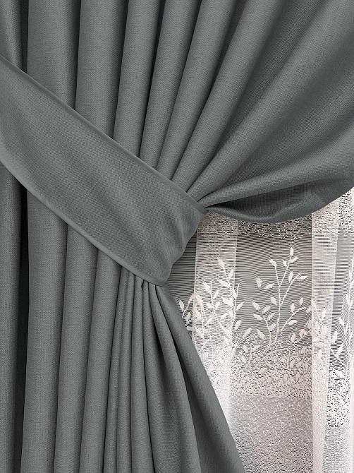Комплект штор VR-Textil Шеніл 150х270 2шт і Тюль 400х270 1592ш-1680т Сірий з білим 71-195/3 Київ - фото 12