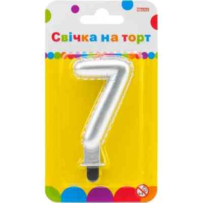Свічка Maxi срібляста двостороння "7" у вигляді надувної кульки висотою 7,62 см (MX622095S-7) Вінниця