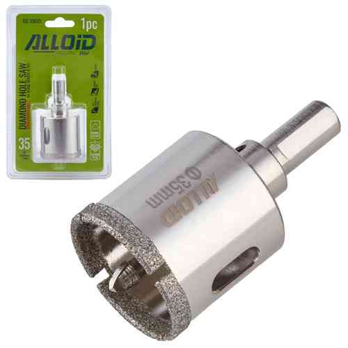 Свердло корончате алмазне по склу та кераміці 35мм з центрувальним свердлом Alloid Одеса