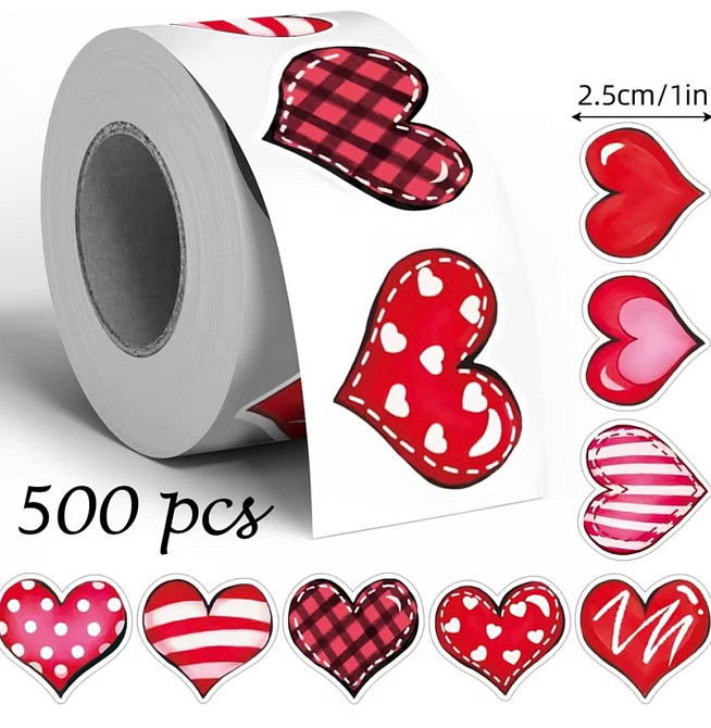 Наклейки у формі серця декоративні, набір 500 шт, 8 дизайнів Київ - фото 1