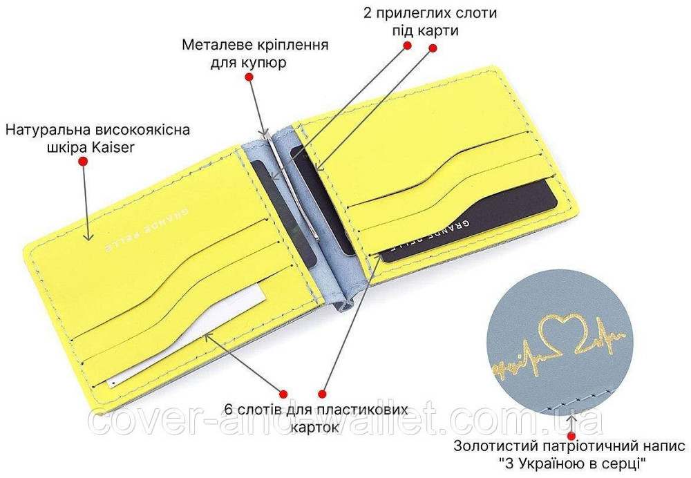 Жовто-блакитний затискач для купюр з написом З Україною в серці Grande Pelle Onda Київ - фото 6