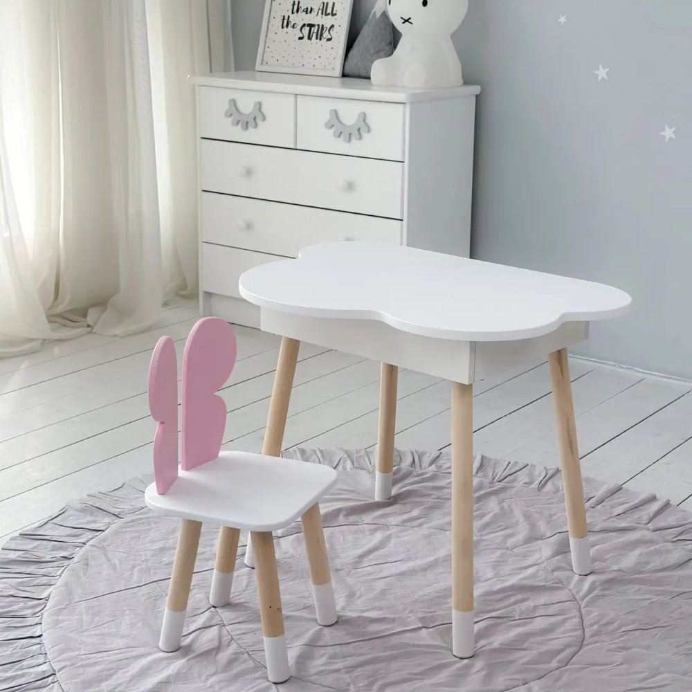 Детский стол Облачко с нишей и стульчиком Бабочка (Белый с розовым) Винница - изображение 9