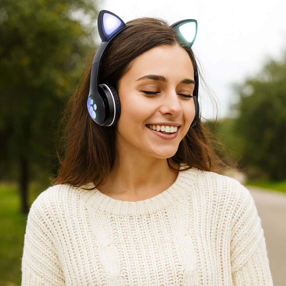 Бездротові навушники з котячими вушками, VZV-23M, Чорні / Дитячі Bluetooth навушники з мікрофоном Київ - фото 2
