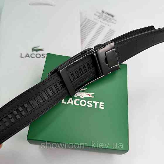 Чоловічий шкіряний брендовий ремінь з пряжкою автомат Lacoste (980) Київ